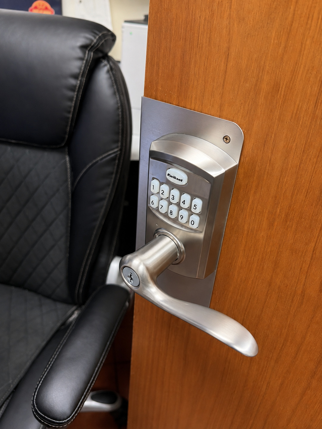 Smart lock installed on a commercial door